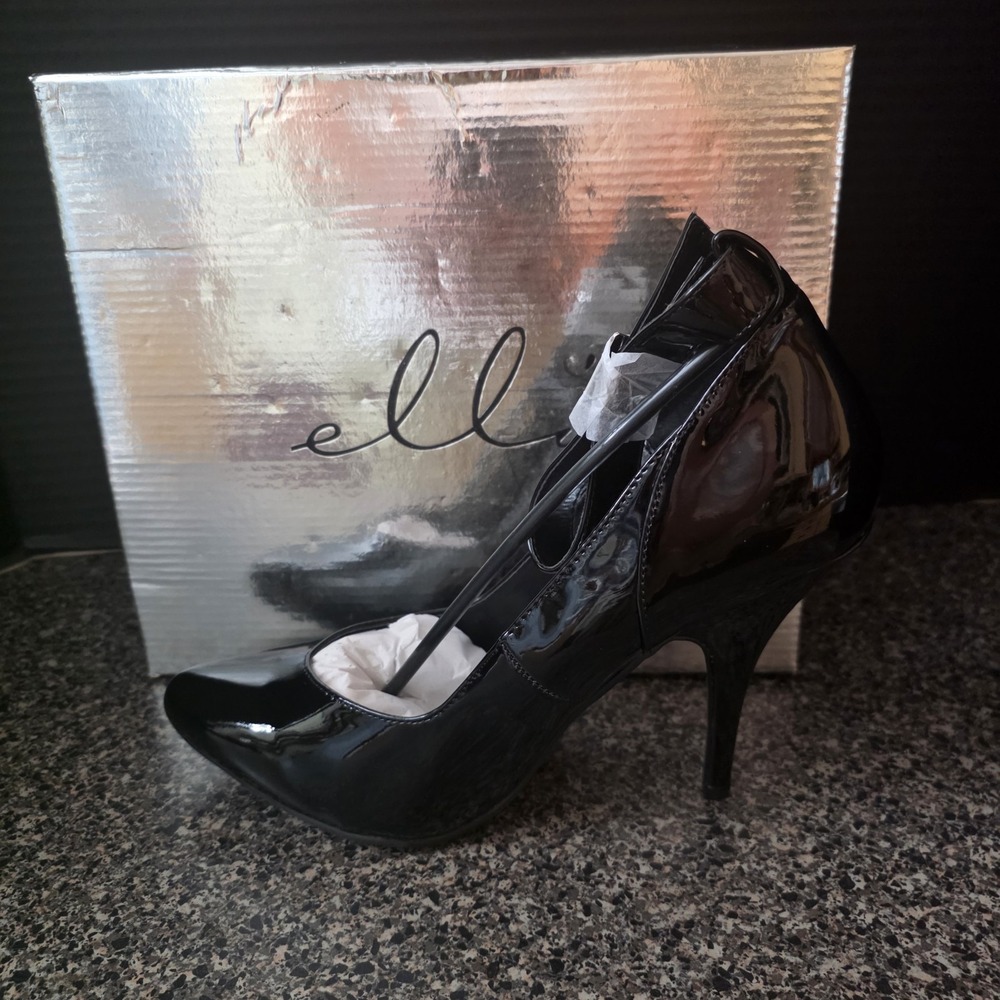 Ellie 8221 5" Heel Pumps w/ Ankle Strap Black Patent Women's Size 10 New In Box
